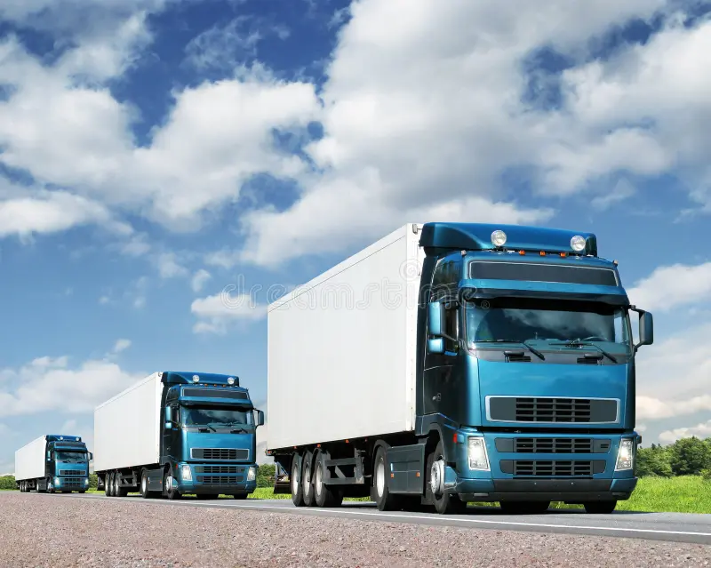 Dry van trucks on the road